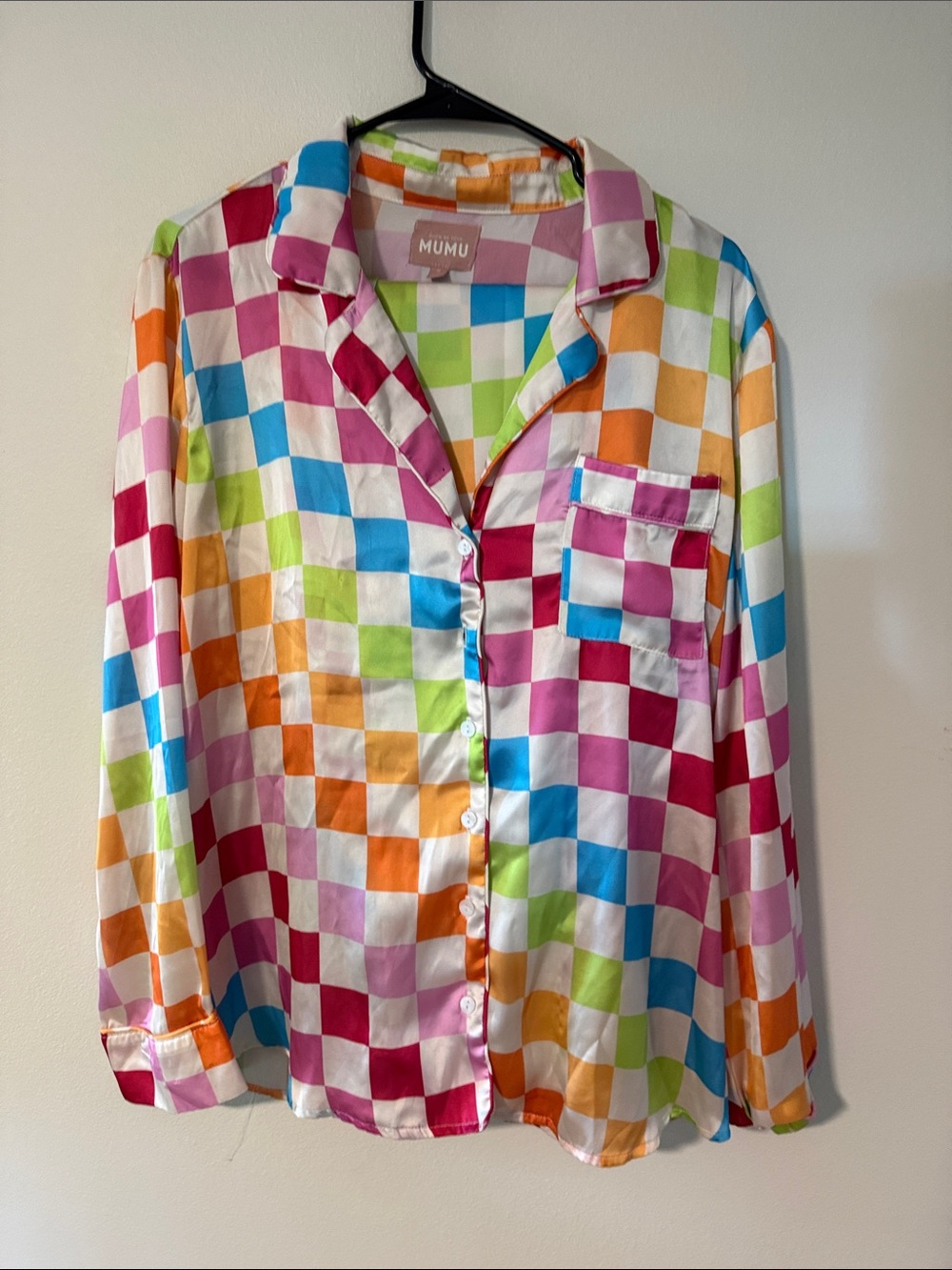 Show Me Your Mumu Rainbow Checkerboard Button-Up Shirt